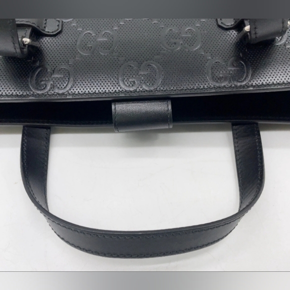 SALE! Authentic Gucci GG Black Embossed Leather Briefcase Tote W Dust Bag UNISEX - Picture 10 of 15